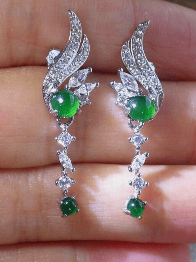 Boucles d'oreilles jade argent  925 vert glacé jade