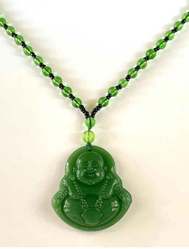 Collier pendentif obsidienne Bouddha rieur