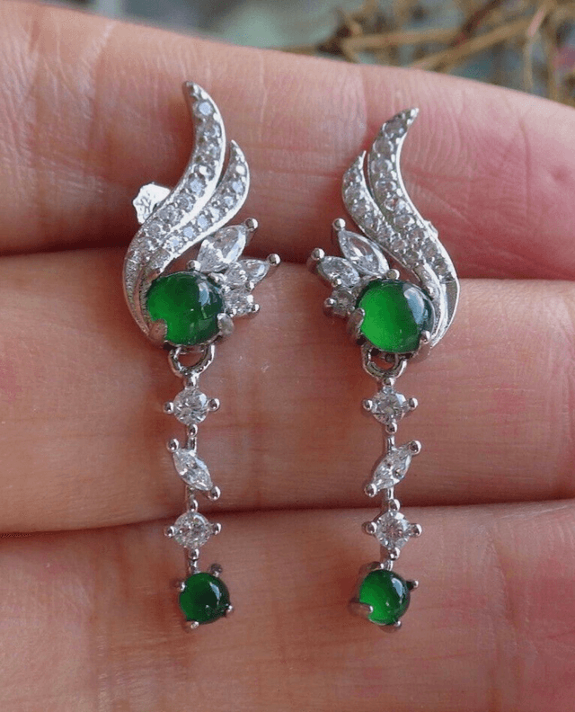 Boucles d'oreilles jade argent  925 vert glacé jade