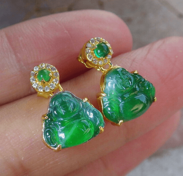 Boucles d'oreilles dieu jadéite argent vert glacé