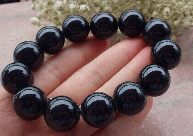 Bracelet bracelet perles de jadéite noir naturel certifié A JADE 15 mm 