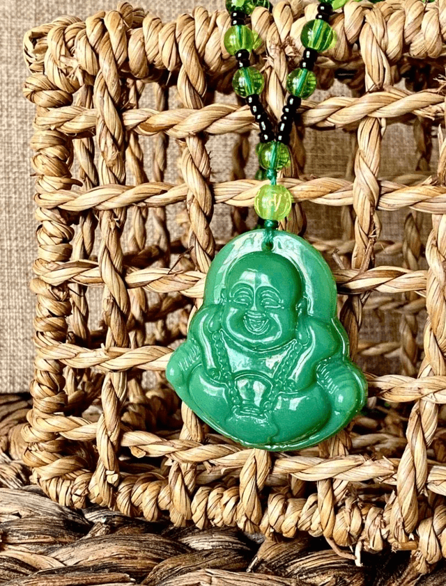 Collier pendentif obsidienne Bouddha rieur