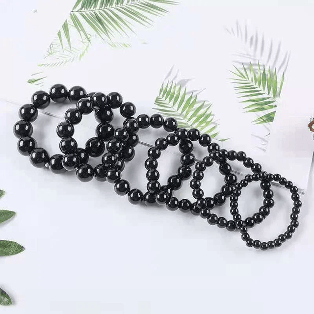 Bracelets en pierre naturelle d'obsidienne noire pour hommes et femmes, 10 mm