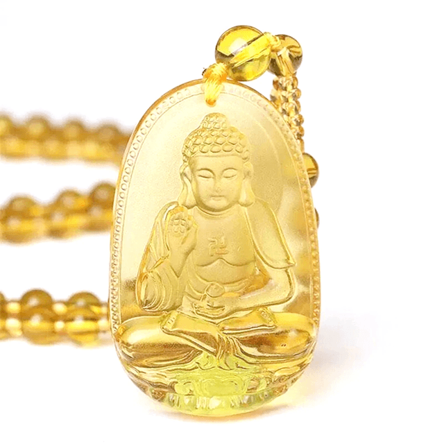COLLIER PENDENTIF BOUDDHA AMBRE JAUNE