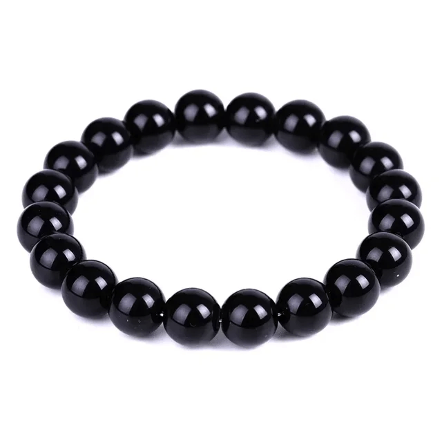 Bracelets en pierre naturelle d'obsidienne noire pour hommes et femmes, 10 mm