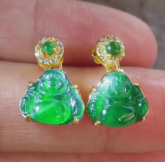 Boucles d&#039;oreilles dieu jadéite argent vert glacé